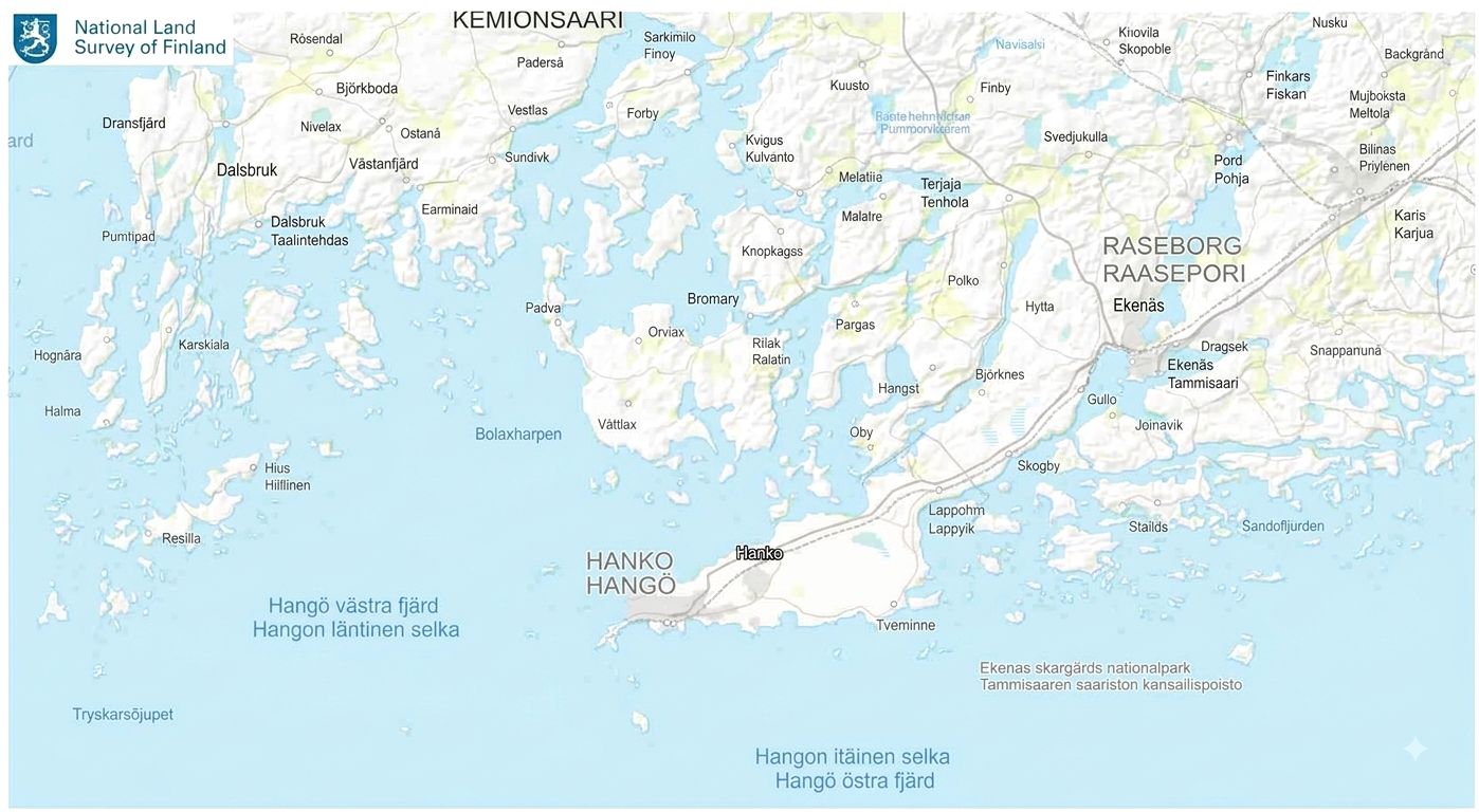 Supplied map detail of the Hanko area